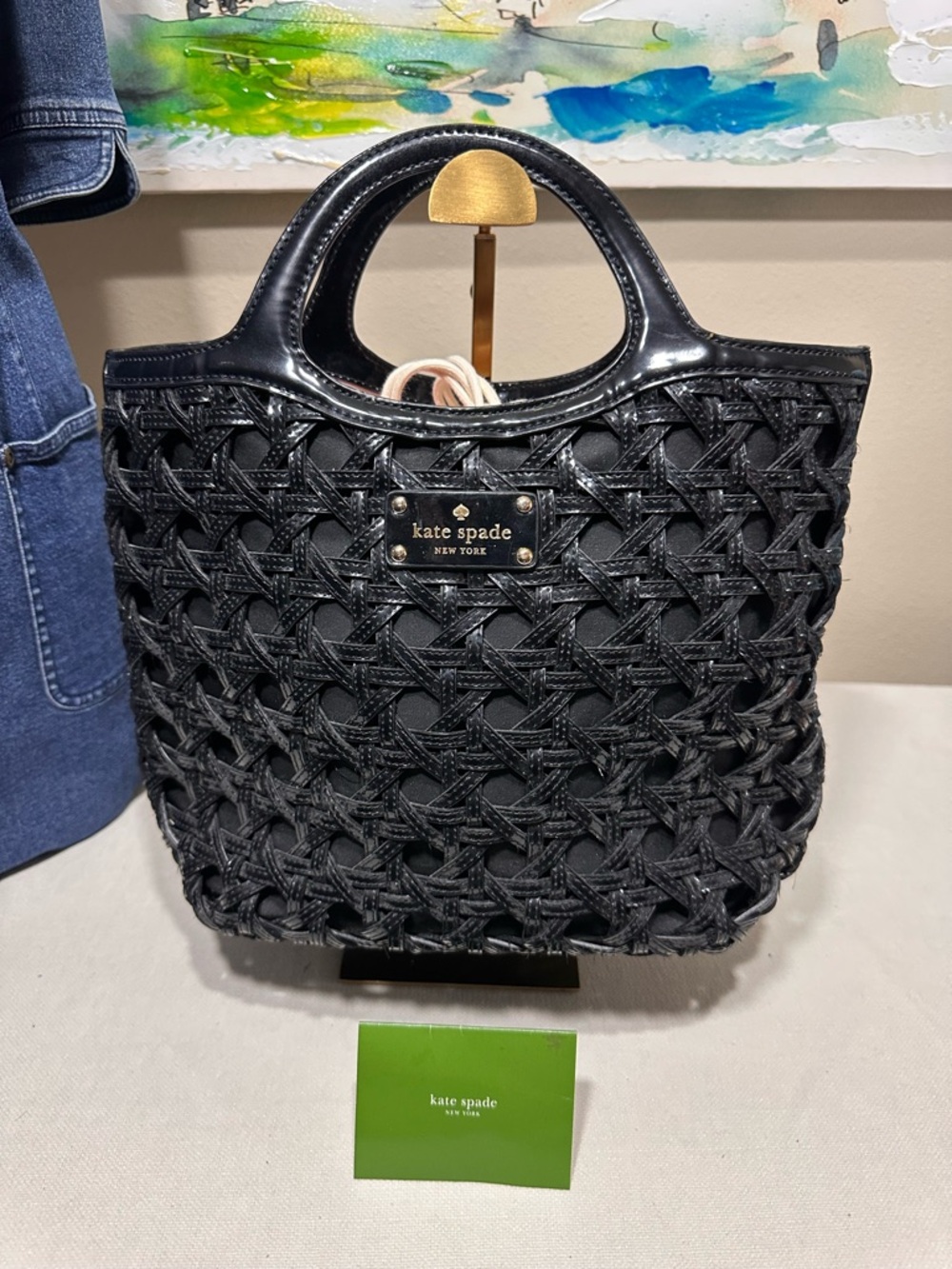 kate spade Black Woven Patent Leather Tote